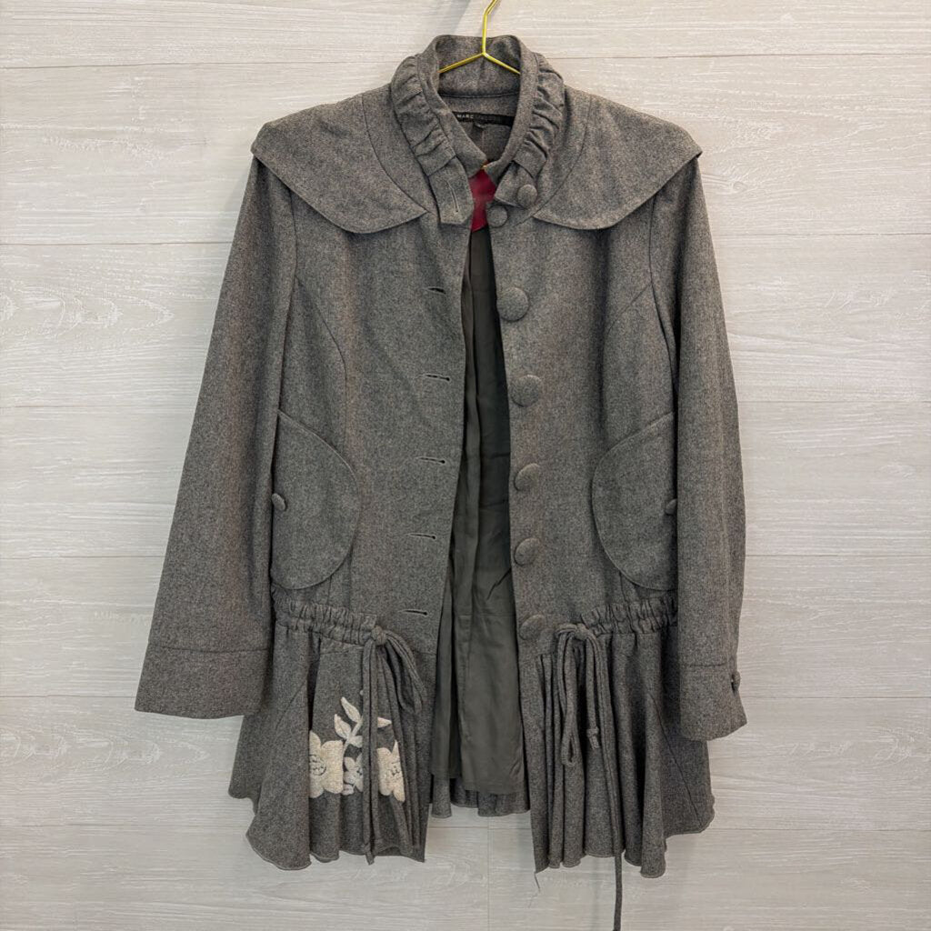 Marc Jacobs Grey Ruffle Hem Button Front Wool Blend Jacket 6