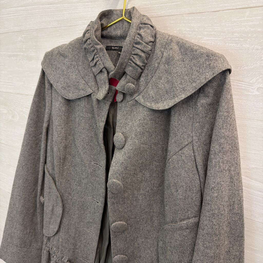 Marc Jacobs Grey Ruffle Hem Button Front Wool Blend Jacket 6