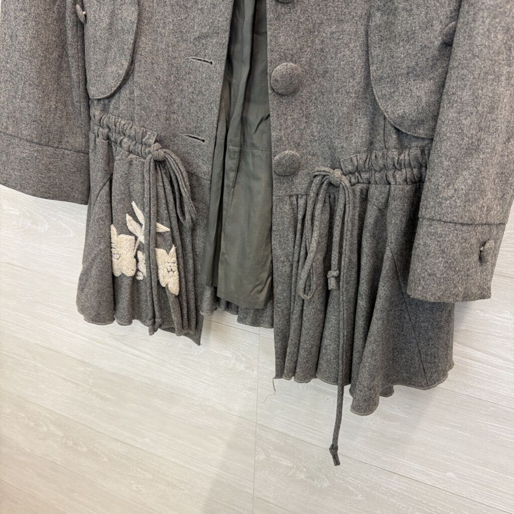 Marc Jacobs Grey Ruffle Hem Button Front Wool Blend Jacket 6