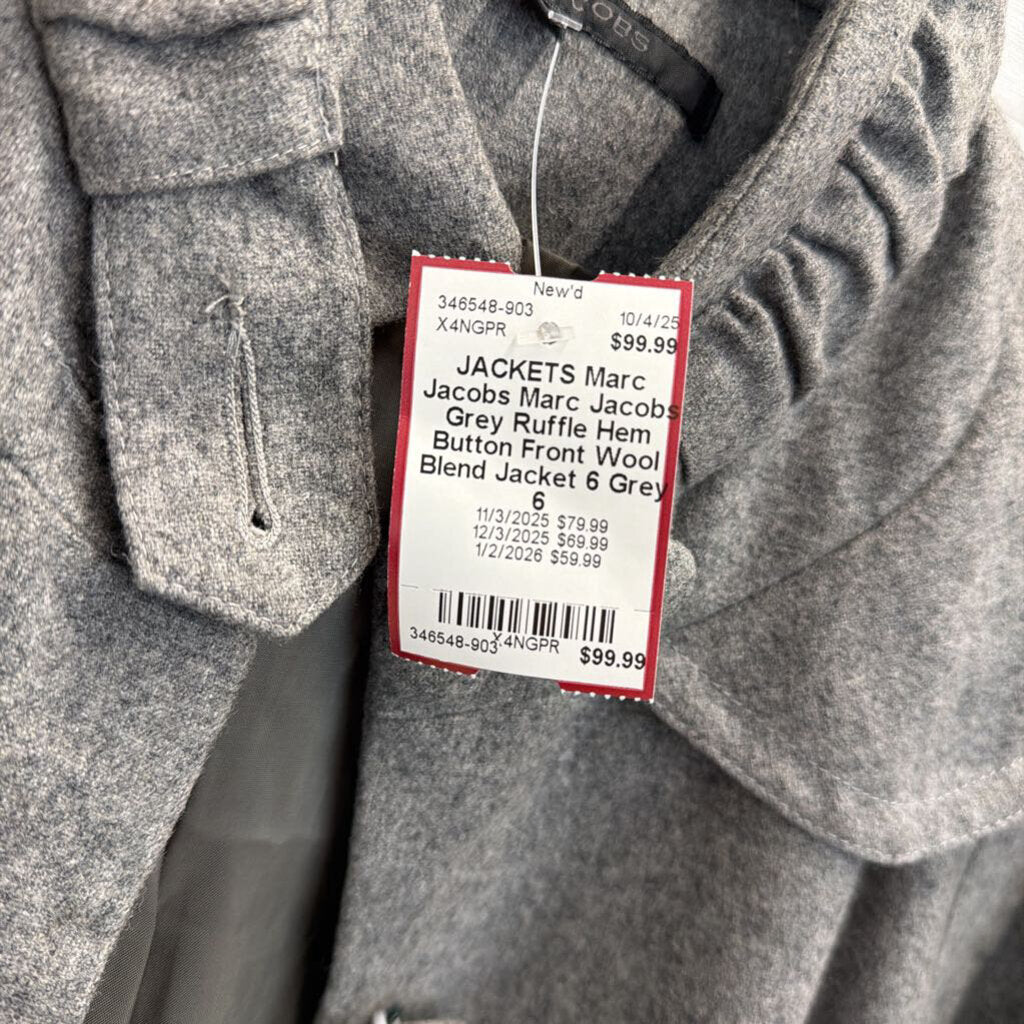 Marc Jacobs Grey Ruffle Hem Button Front Wool Blend Jacket 6