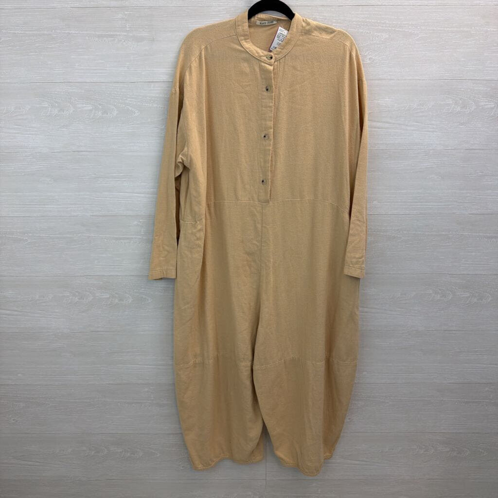 Black Crane Beige Long Sleeve Wide Leg Jumpsuit Large
