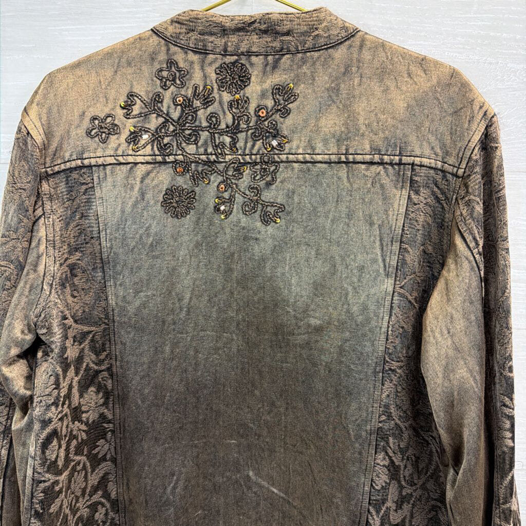 Coldwater Creek Grey Sheen Embroidered Open Front Jacket Top Extra Large