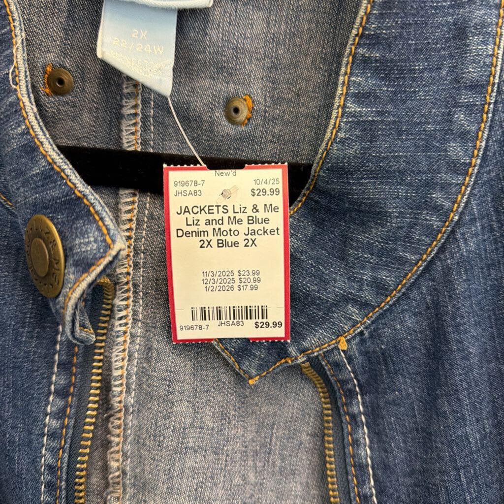 Liz and Me Blue Denim Moto Jacket 2X