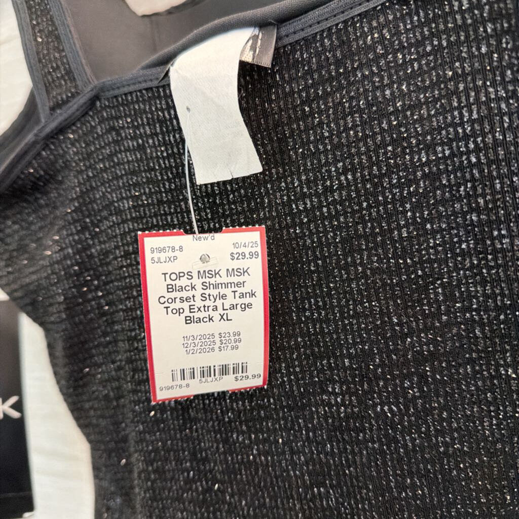 MSK Black Shimmer Corset Style Tank Top Extra Large