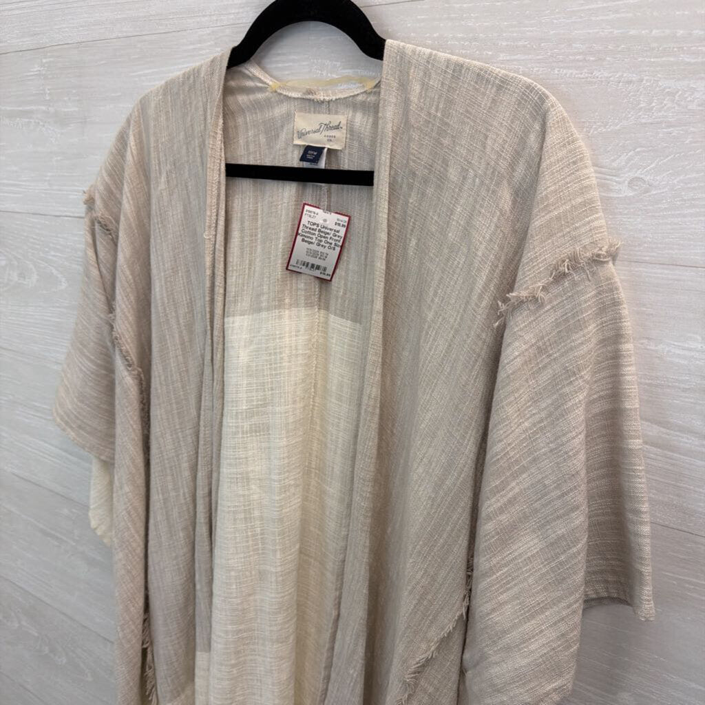 Beige/ Grey Cotton Open Front Kimono Top One Size