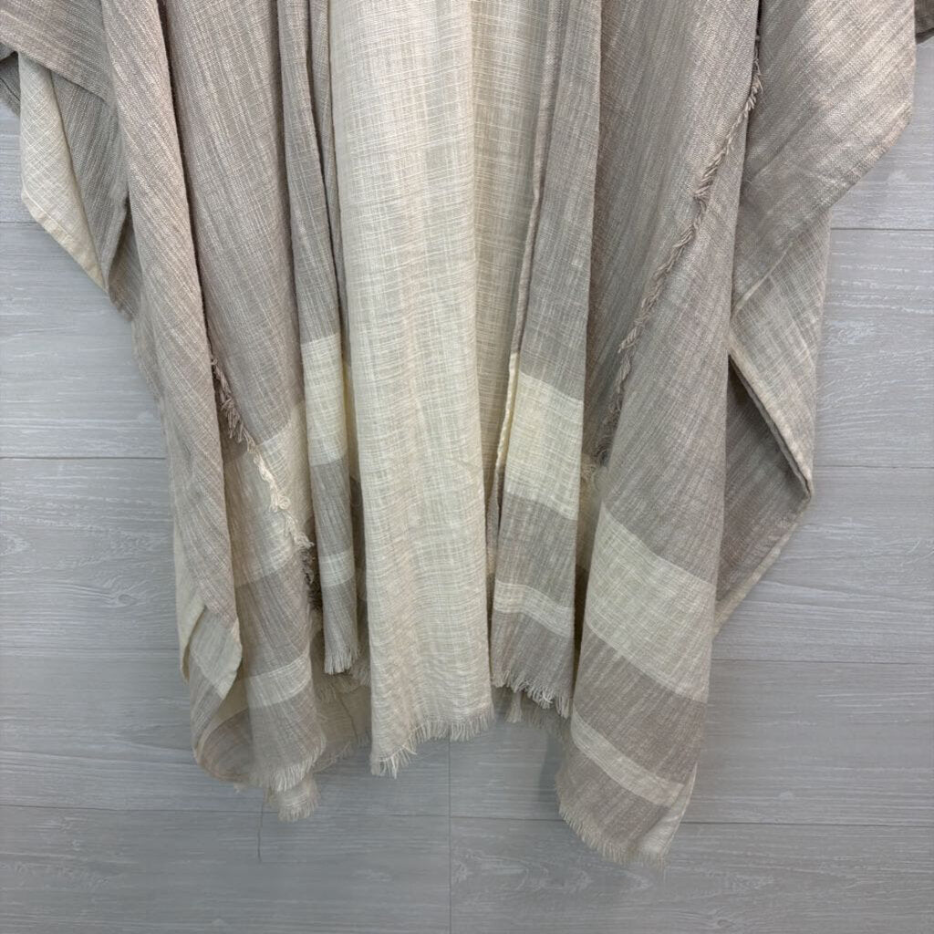 Beige/ Grey Cotton Open Front Kimono Top One Size