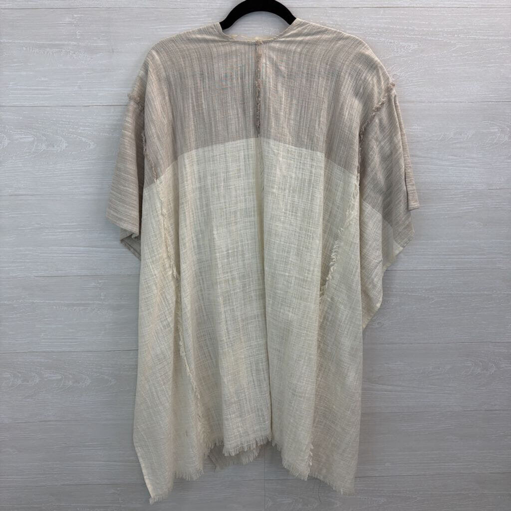 Beige/ Grey Cotton Open Front Kimono Top One Size