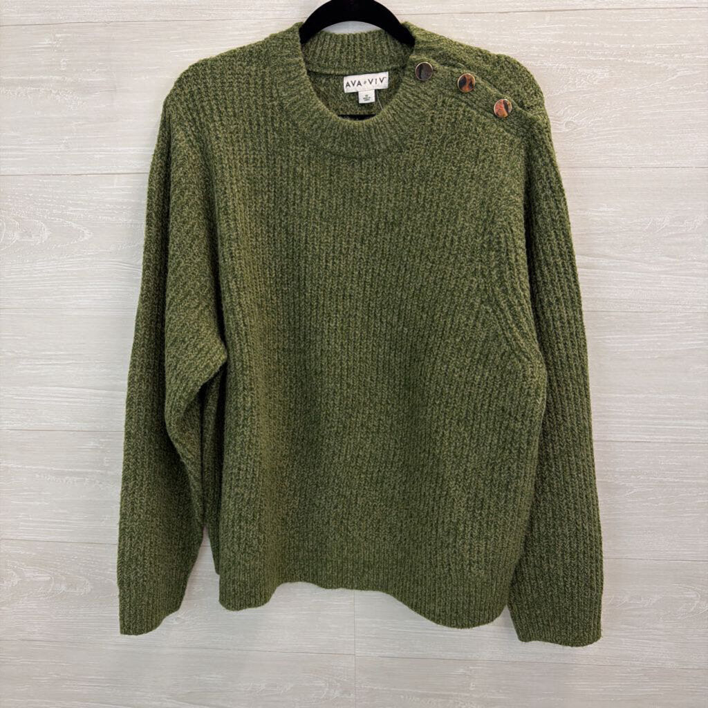 Ava and Viv Green Knit Long Sleeve Sweater Top 1X