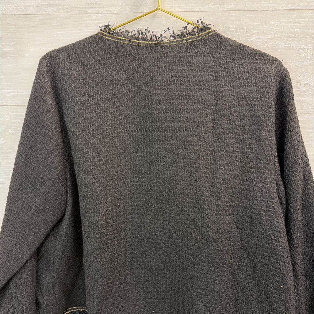 Emery Rose Black Tweed Fringe Edge Open Front Jacket 2XL