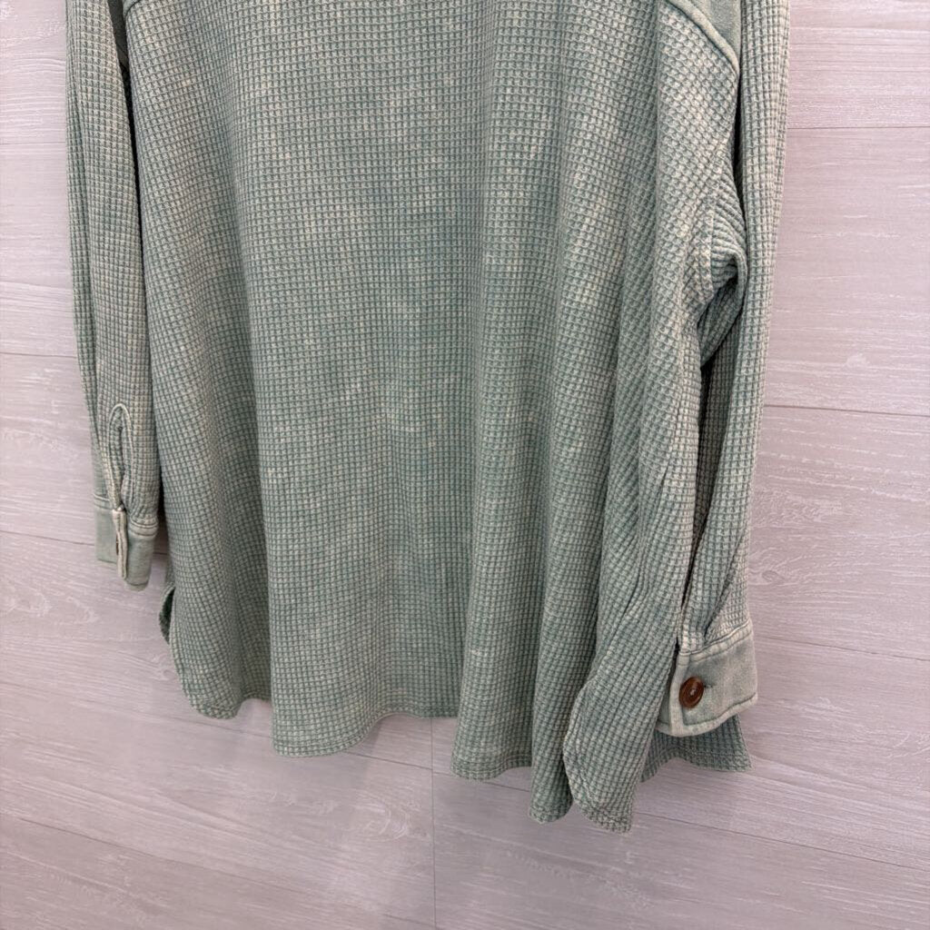 Blue Waffle Knit Long Sleeve Shacket Top 1X