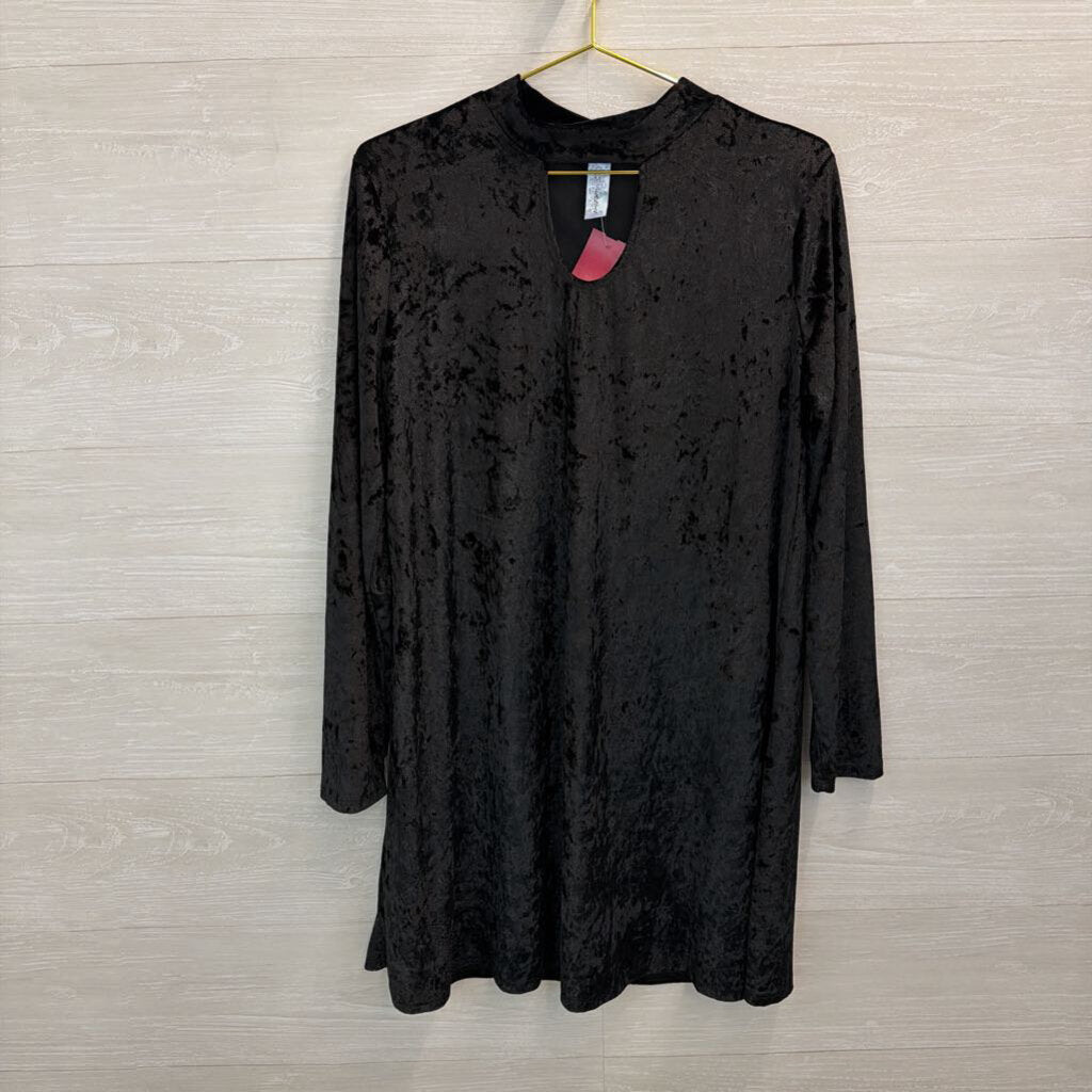 M Fasis Black Crushed Velvet Long Sleeve Dress Large