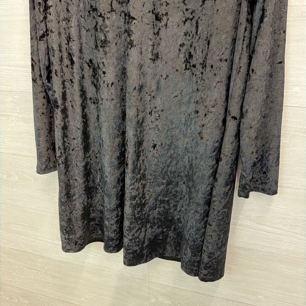 M Fasis Black Crushed Velvet Long Sleeve Dress Large