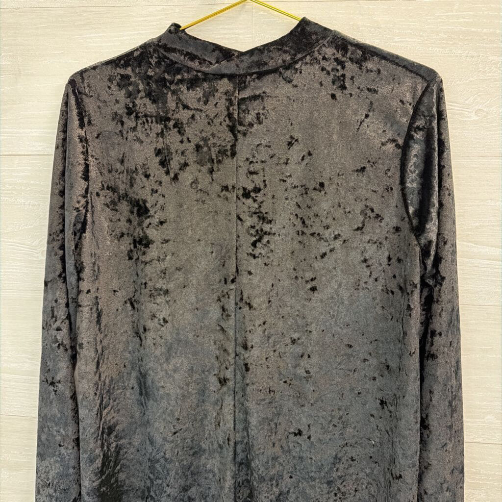 M Fasis Black Crushed Velvet Long Sleeve Dress Large