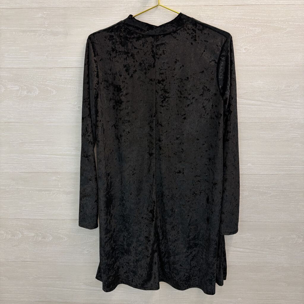 M Fasis Black Crushed Velvet Long Sleeve Dress Large