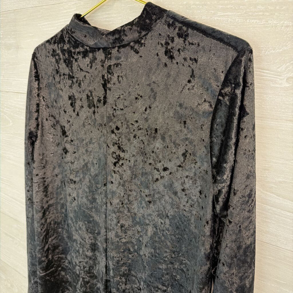 M Fasis Black Crushed Velvet Long Sleeve Dress Large