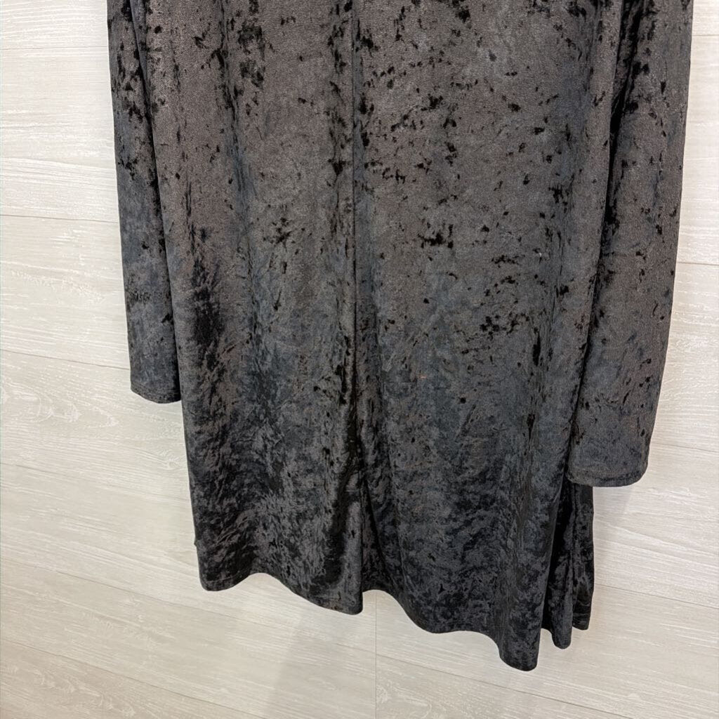 M Fasis Black Crushed Velvet Long Sleeve Dress Large