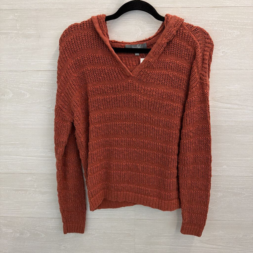 Marled Orange Knit Cropped Long Sleeve Hooded Pullover Sweater Medium
