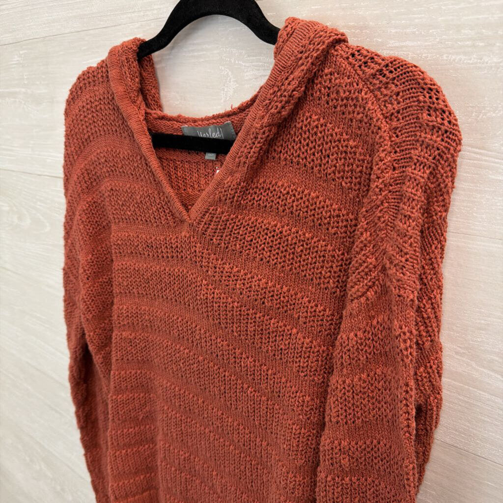Marled Orange Knit Cropped Long Sleeve Hooded Pullover Sweater Medium