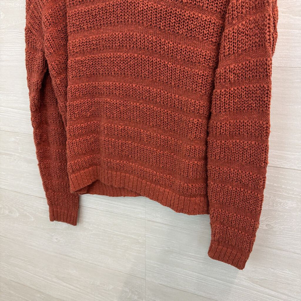 Marled Orange Knit Cropped Long Sleeve Hooded Pullover Sweater Medium