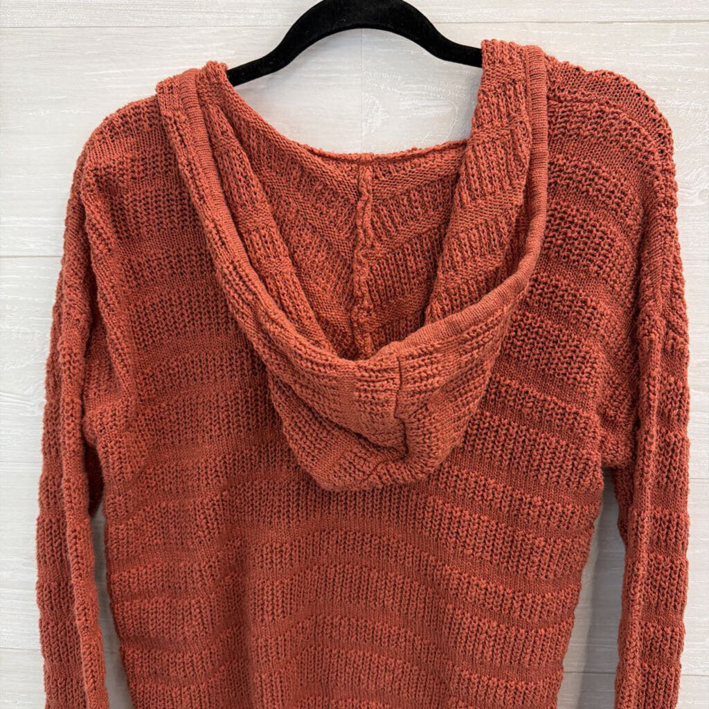 Marled Orange Knit Cropped Long Sleeve Hooded Pullover Sweater Medium
