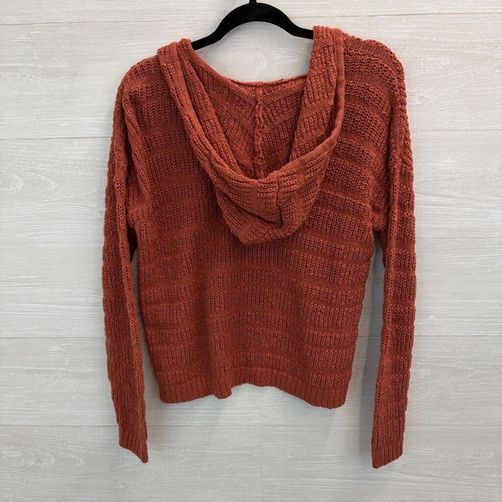 Marled Orange Knit Cropped Long Sleeve Hooded Pullover Sweater Medium