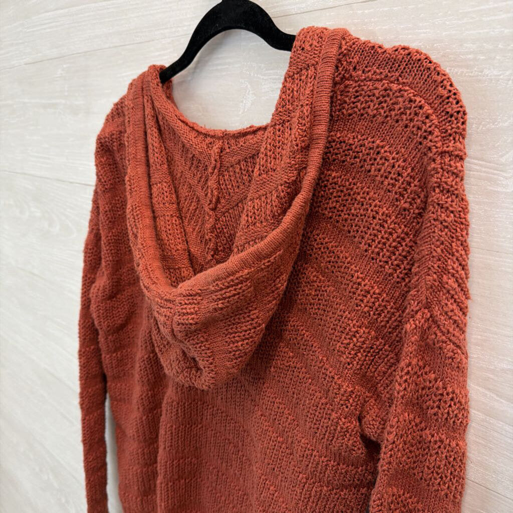 Marled Orange Knit Cropped Long Sleeve Hooded Pullover Sweater Medium