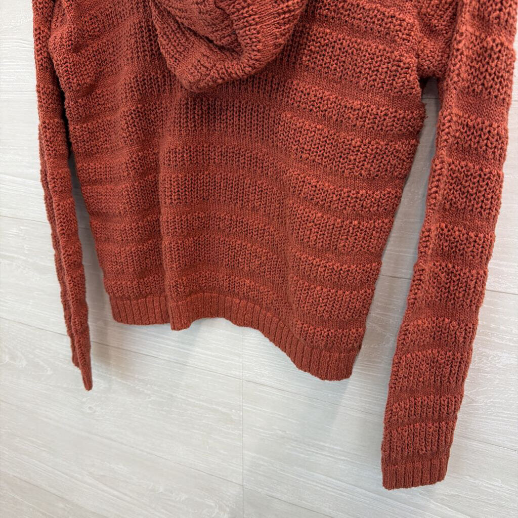Marled Orange Knit Cropped Long Sleeve Hooded Pullover Sweater Medium
