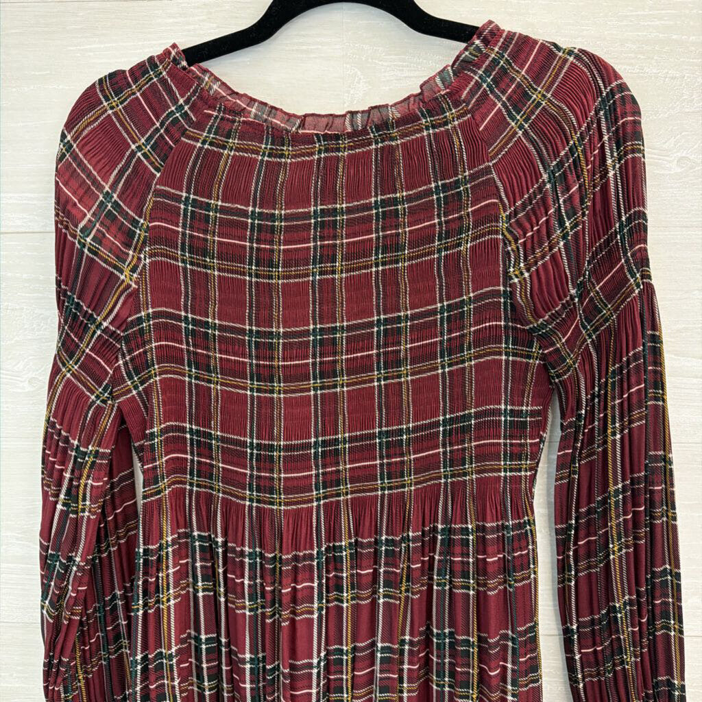 Melissa Paige Burgundy Plaid Pleated Long Sleeve Top Medium