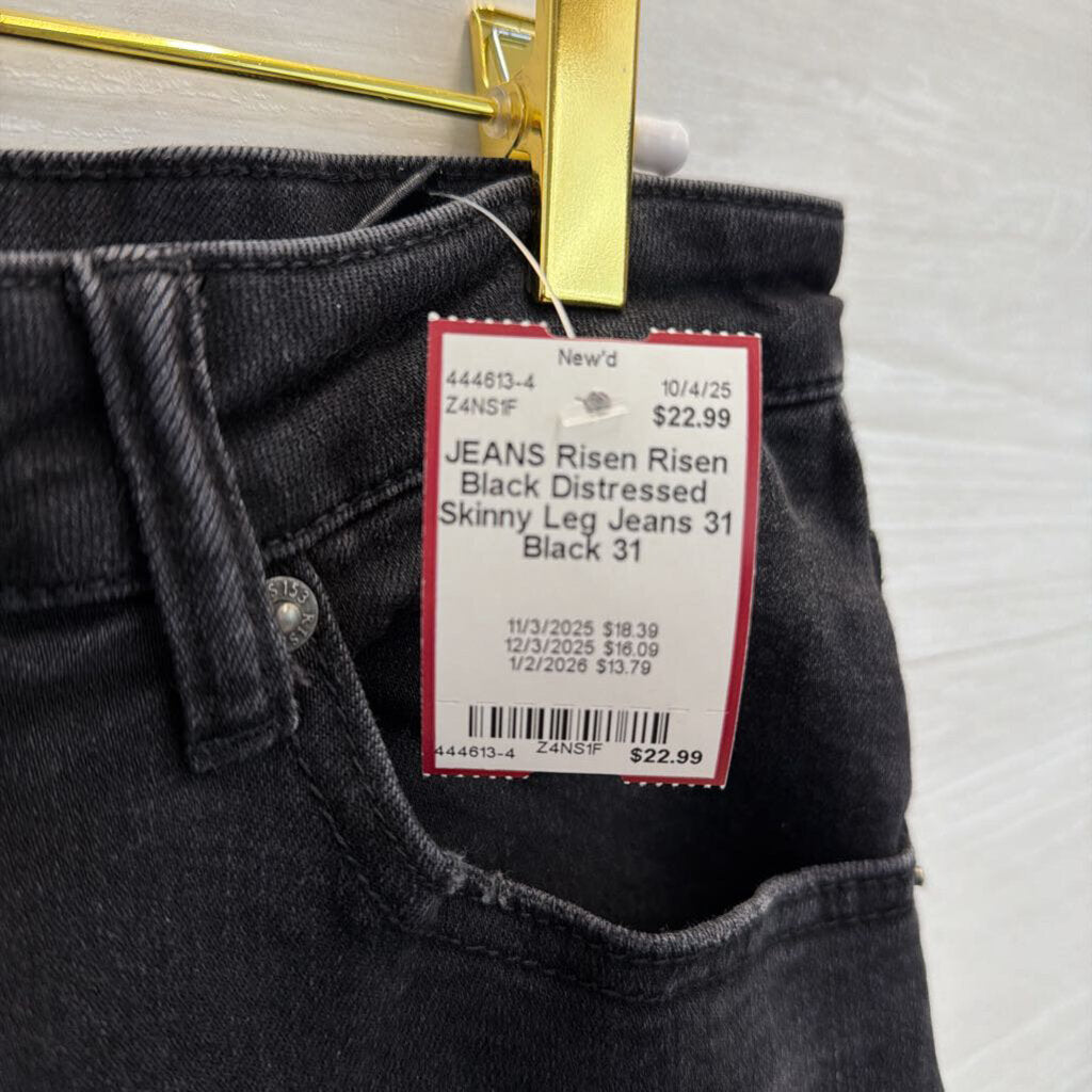 Risen Black Distressed Skinny Leg Jeans 31