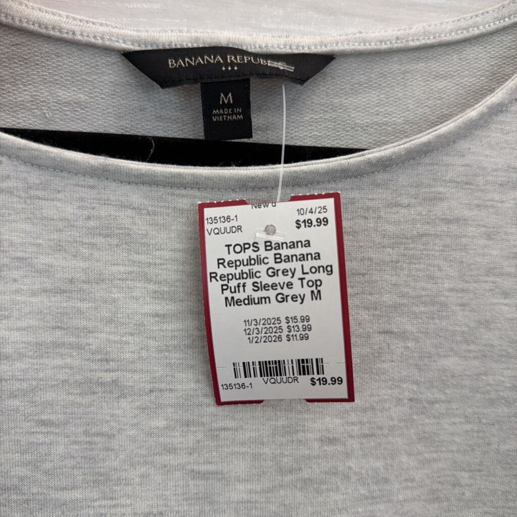 Banana Republic Grey Long Puff Sleeve Top Medium