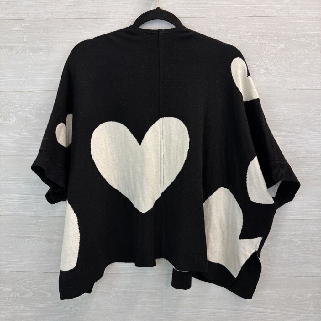 Soft Black/ White Heart Print Open Front Sweater Top One Size