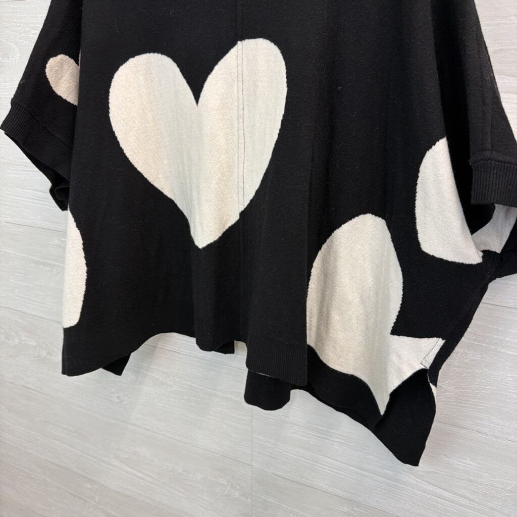 Soft Black/ White Heart Print Open Front Sweater Top One Size