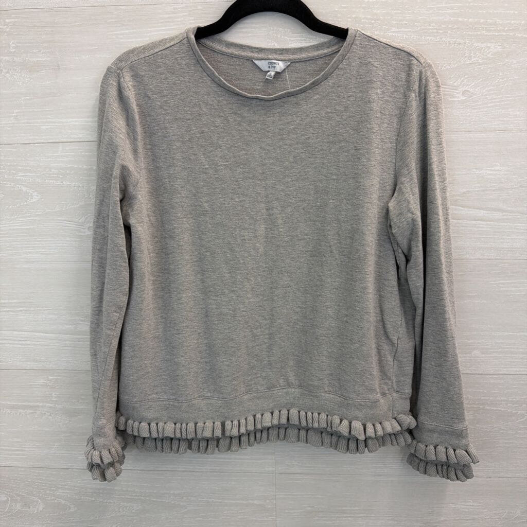Grey Ruffle Hem Long Sleeve Top Medium