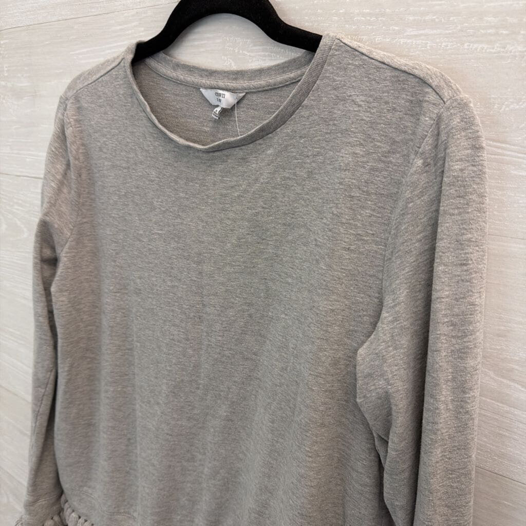 Grey Ruffle Hem Long Sleeve Top Medium