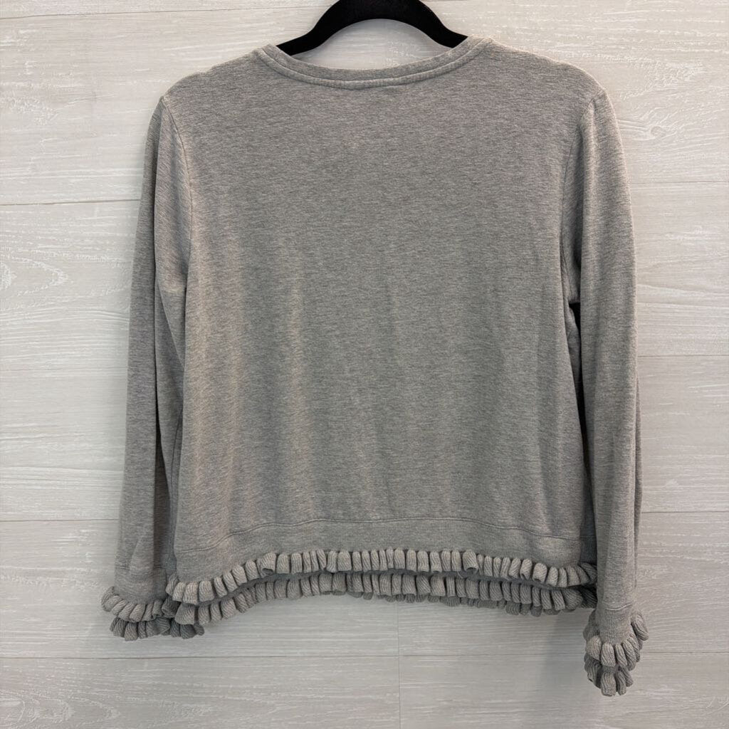 Grey Ruffle Hem Long Sleeve Top Medium