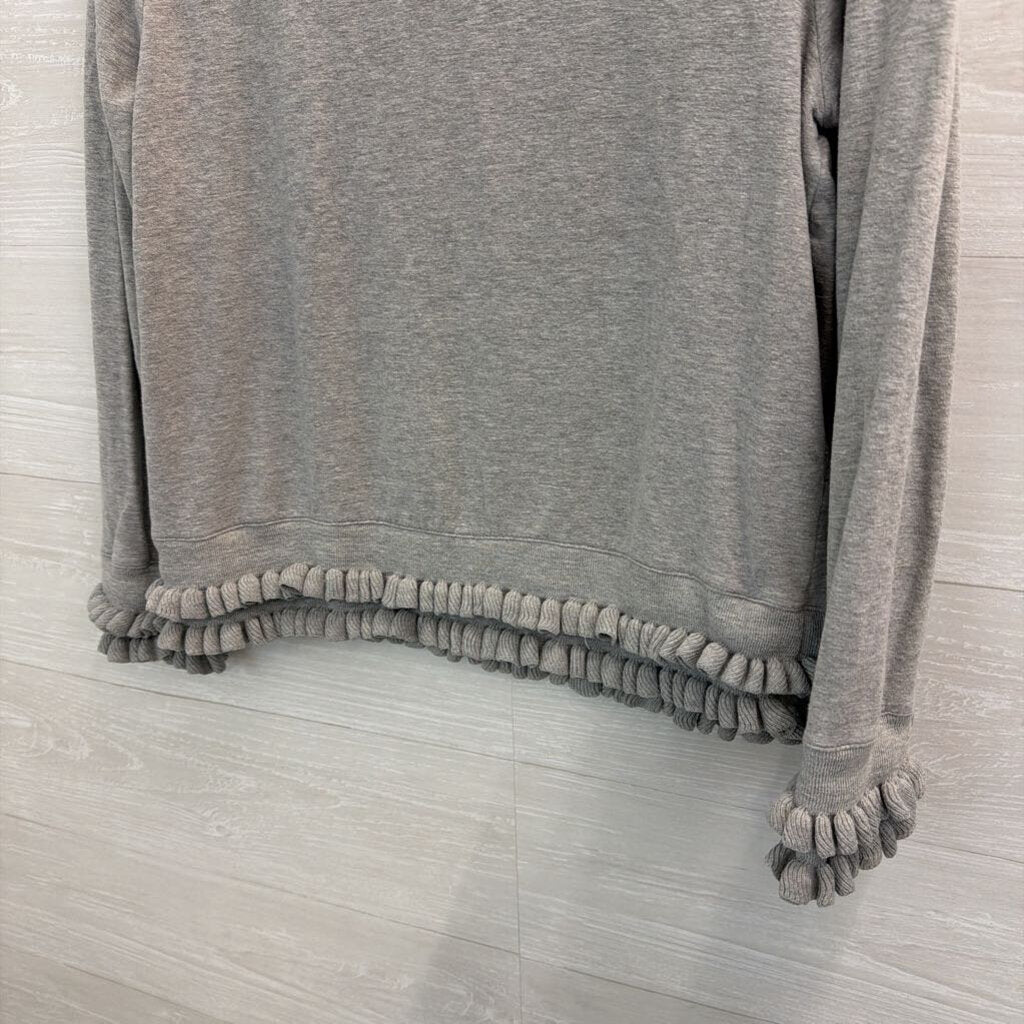 Grey Ruffle Hem Long Sleeve Top Medium