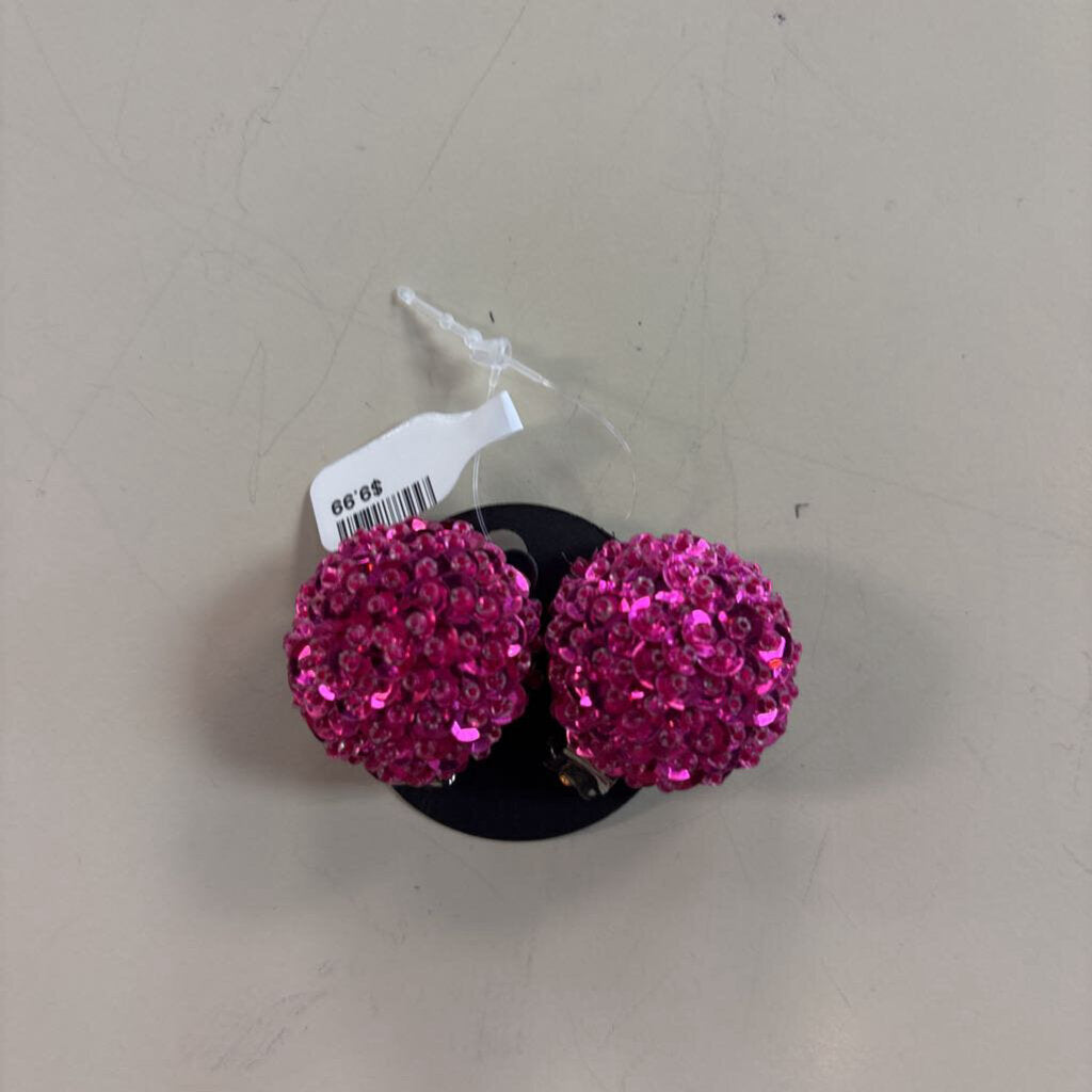 Vintage Pink Sequin Clip On Statement Earrings