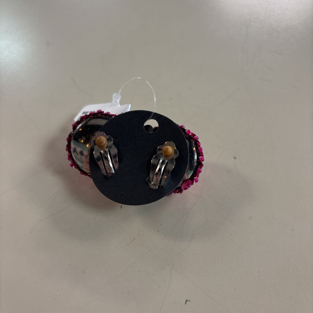 Vintage Pink Sequin Clip On Statement Earrings