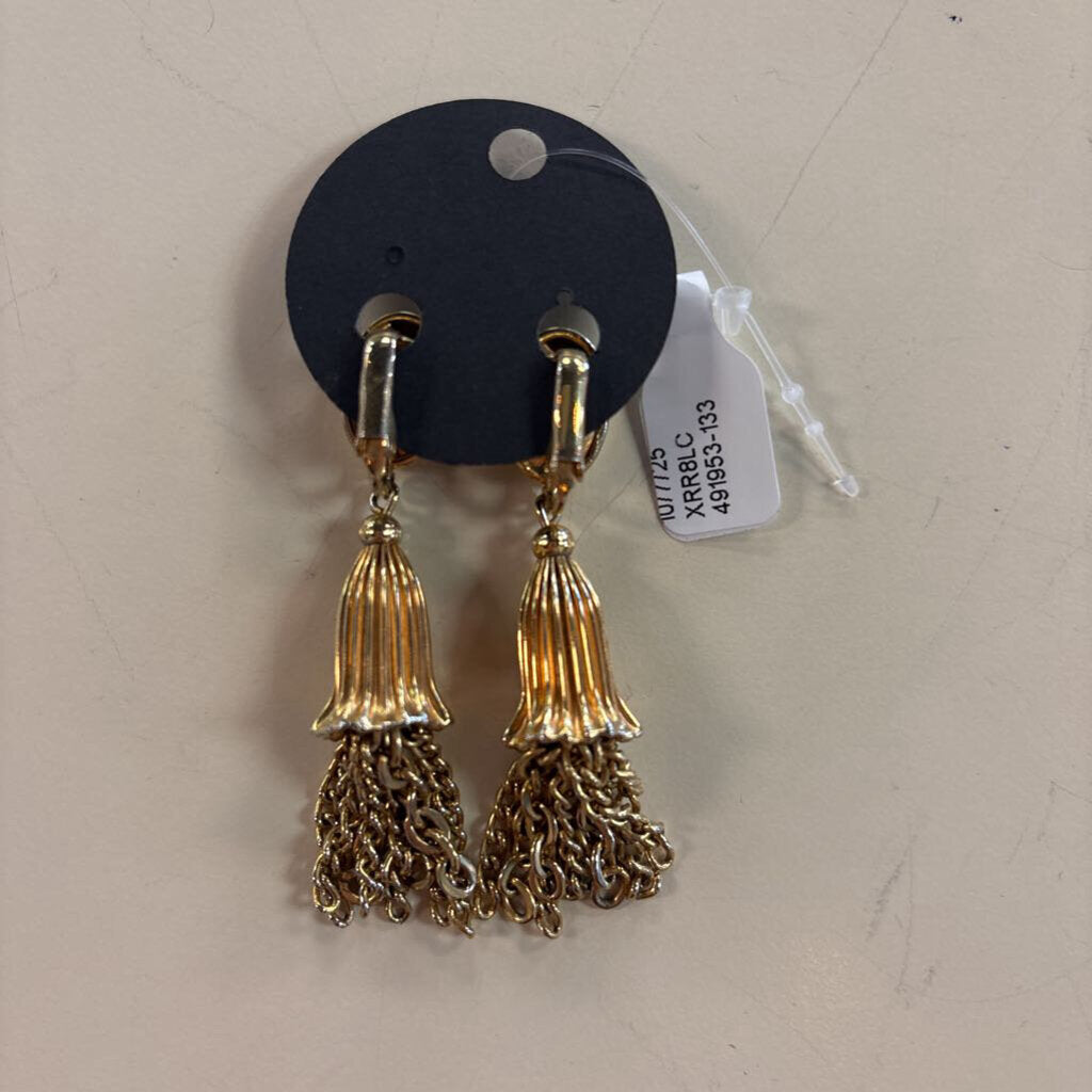 Vintage Gold Drop Tassel Clip On Statement Earrings