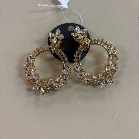 Vintage Gold/ Rhinestone Circle Drop Clip On Statement Earrings