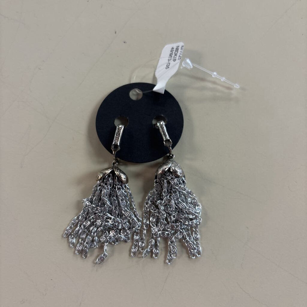 Vintage Silver Tassel Dangle Clip On Statement Earrings