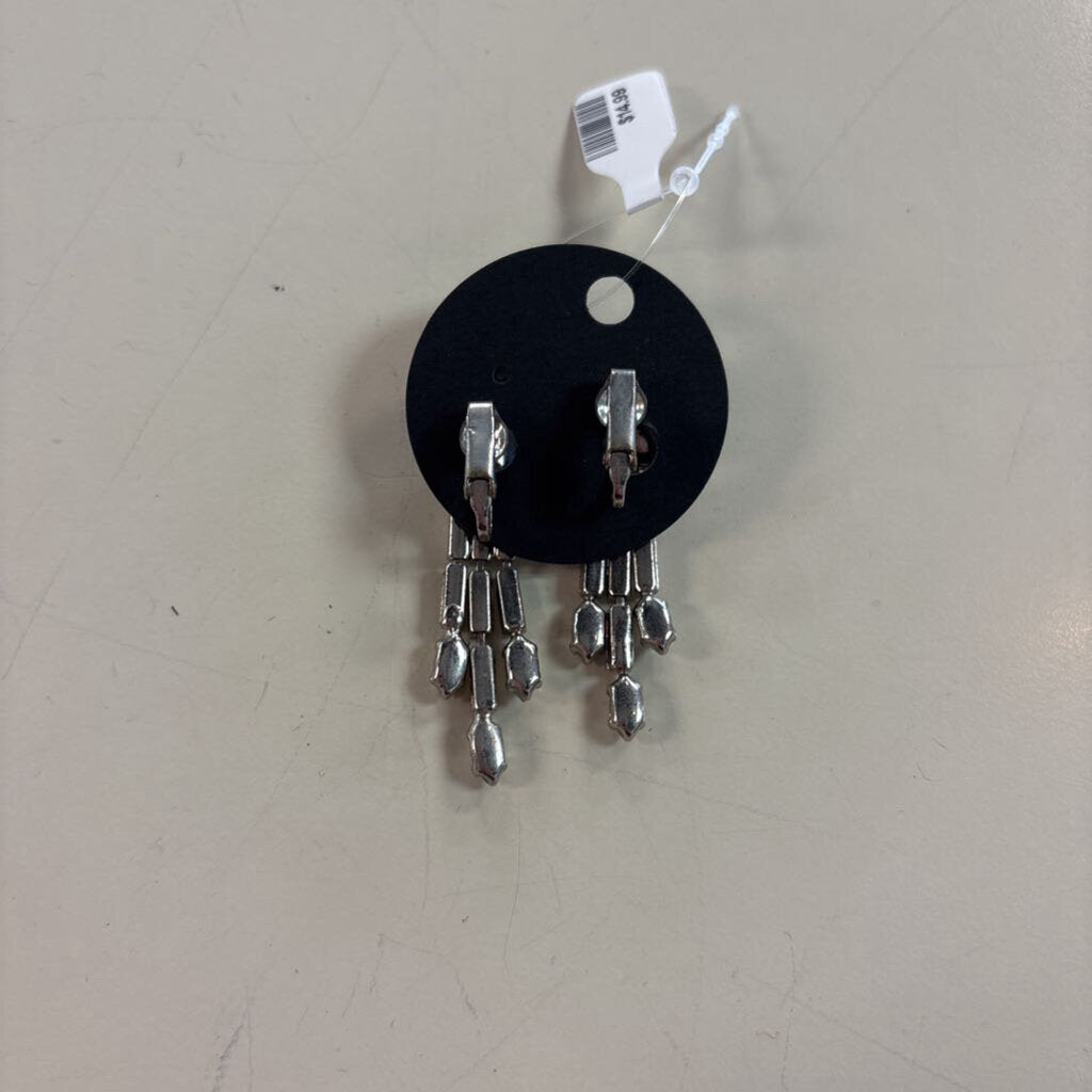 Vintage Silver/ Rhinestone Clip On Drop Earrings