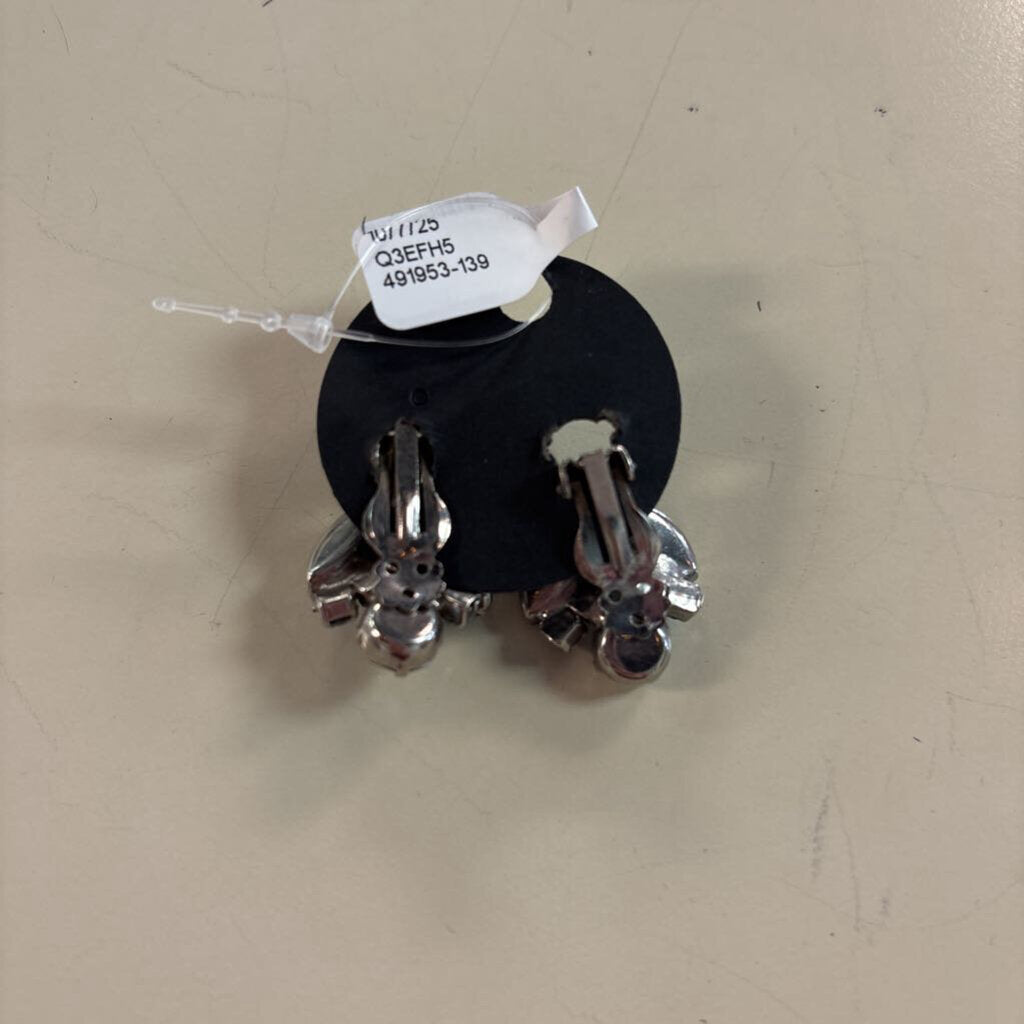 Vintage Blue Iridescent Stone Cluster Clip On Earrings