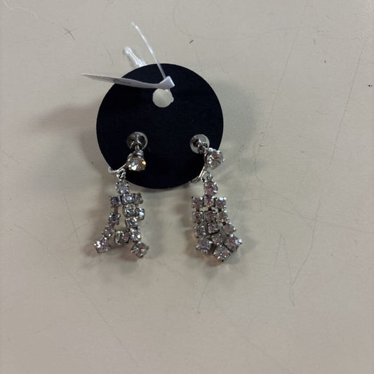 Vintage Silver/ Rhinestone Drop Screw Back Earrings