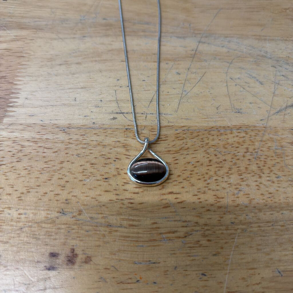 Silver/ Brown Stone Pendant Necklace
