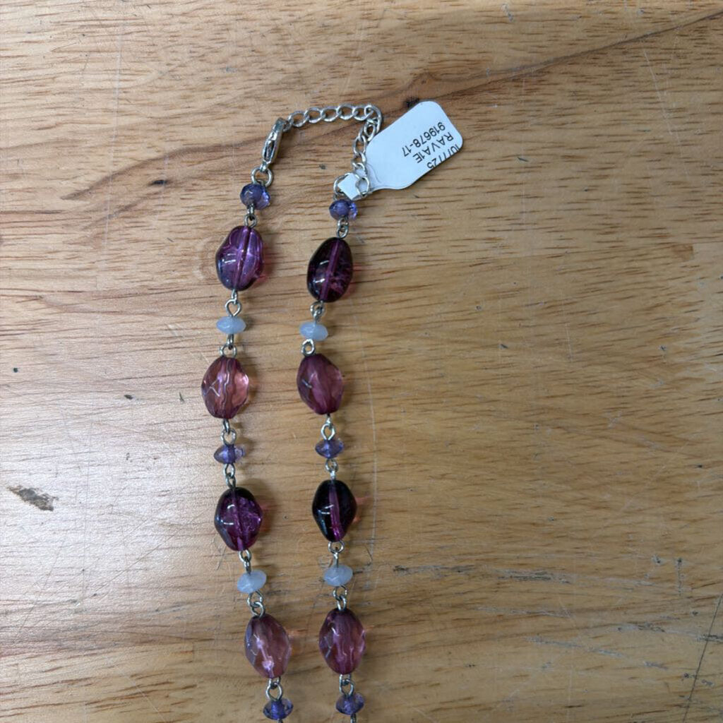 Silver/ Pink Beaded Drop Pendant Necklace