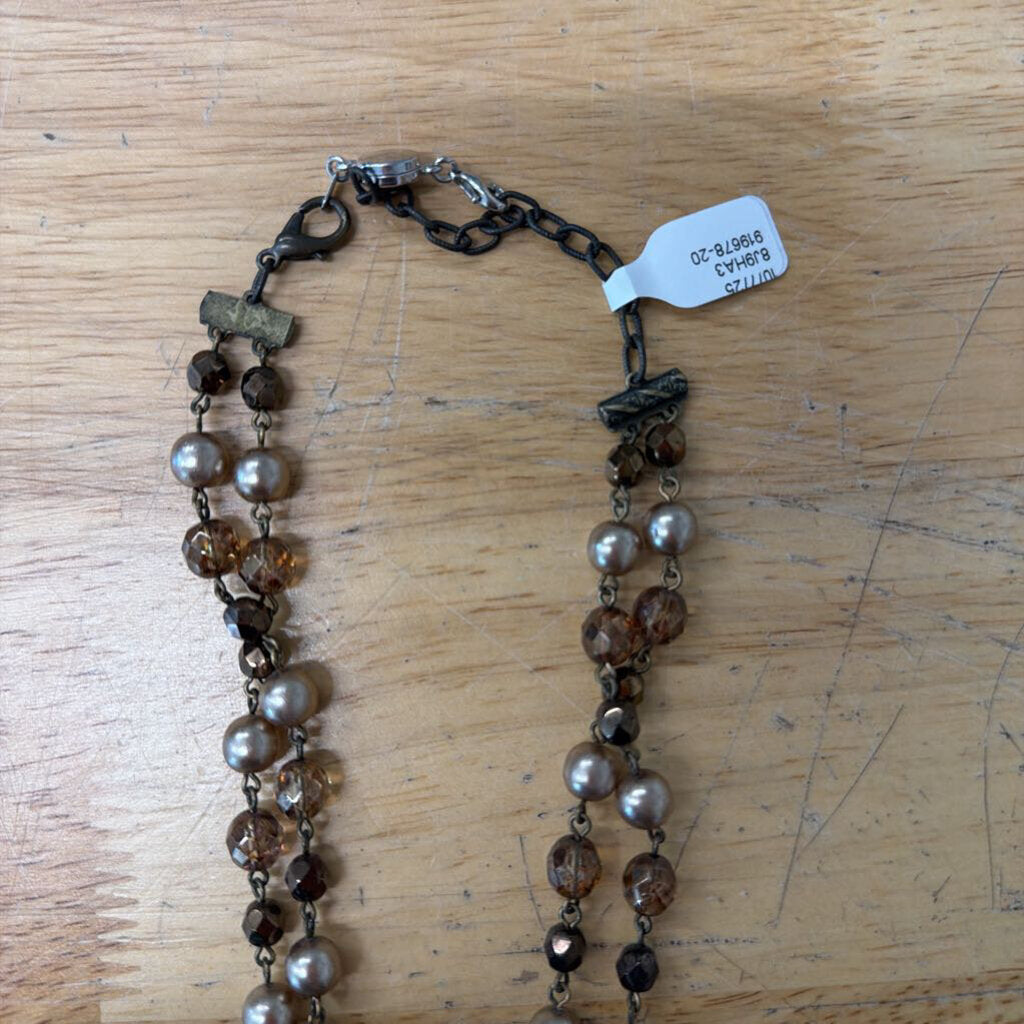 Bronze/ Brown Beaded Drop Pendant Necklace