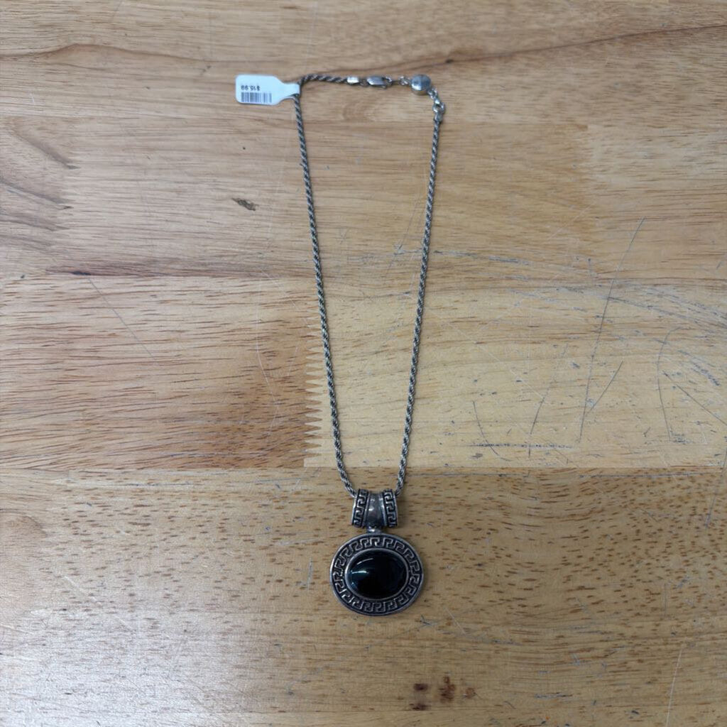 Silver/ Black Stone Drop Pendant Necklace
