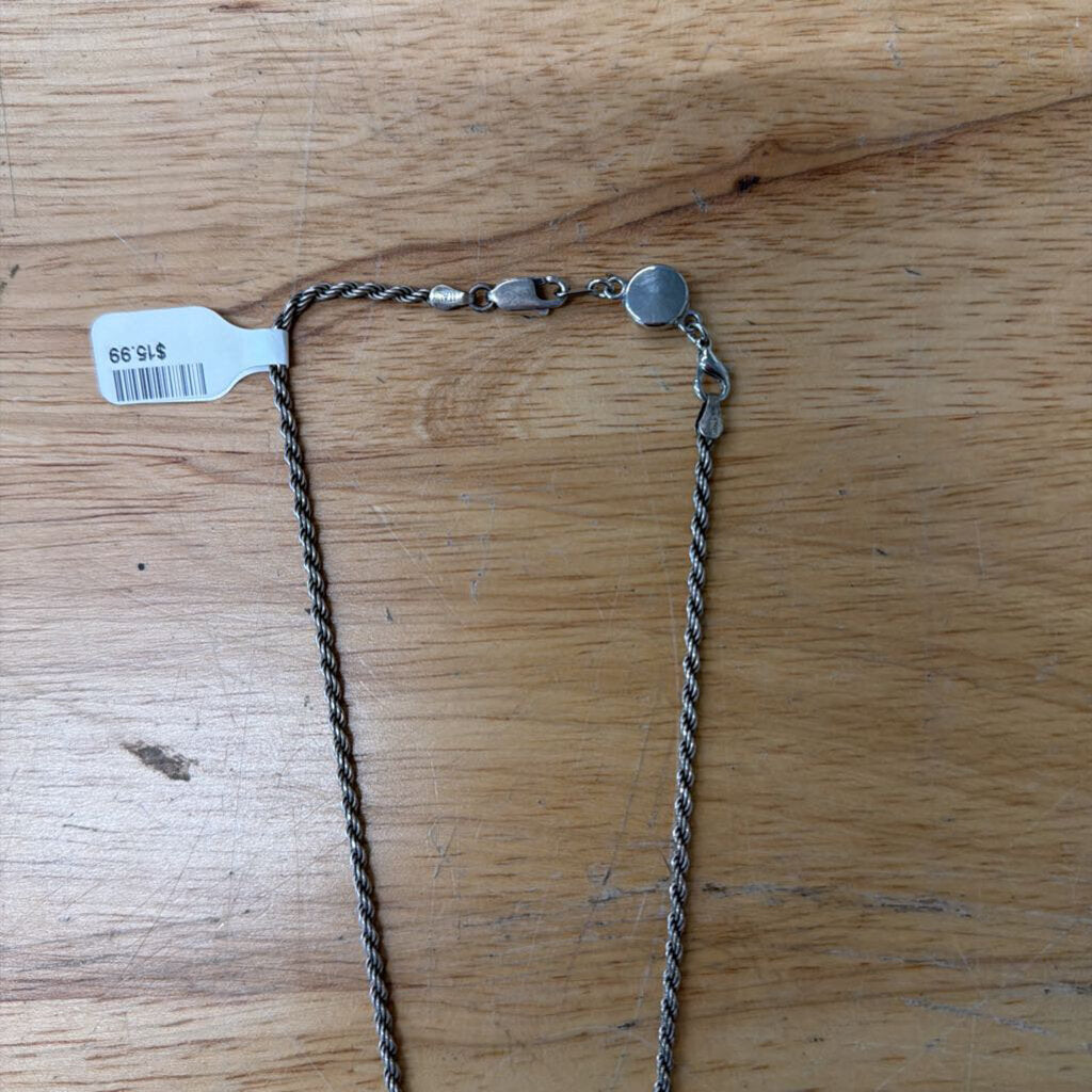 Silver/ Black Stone Drop Pendant Necklace