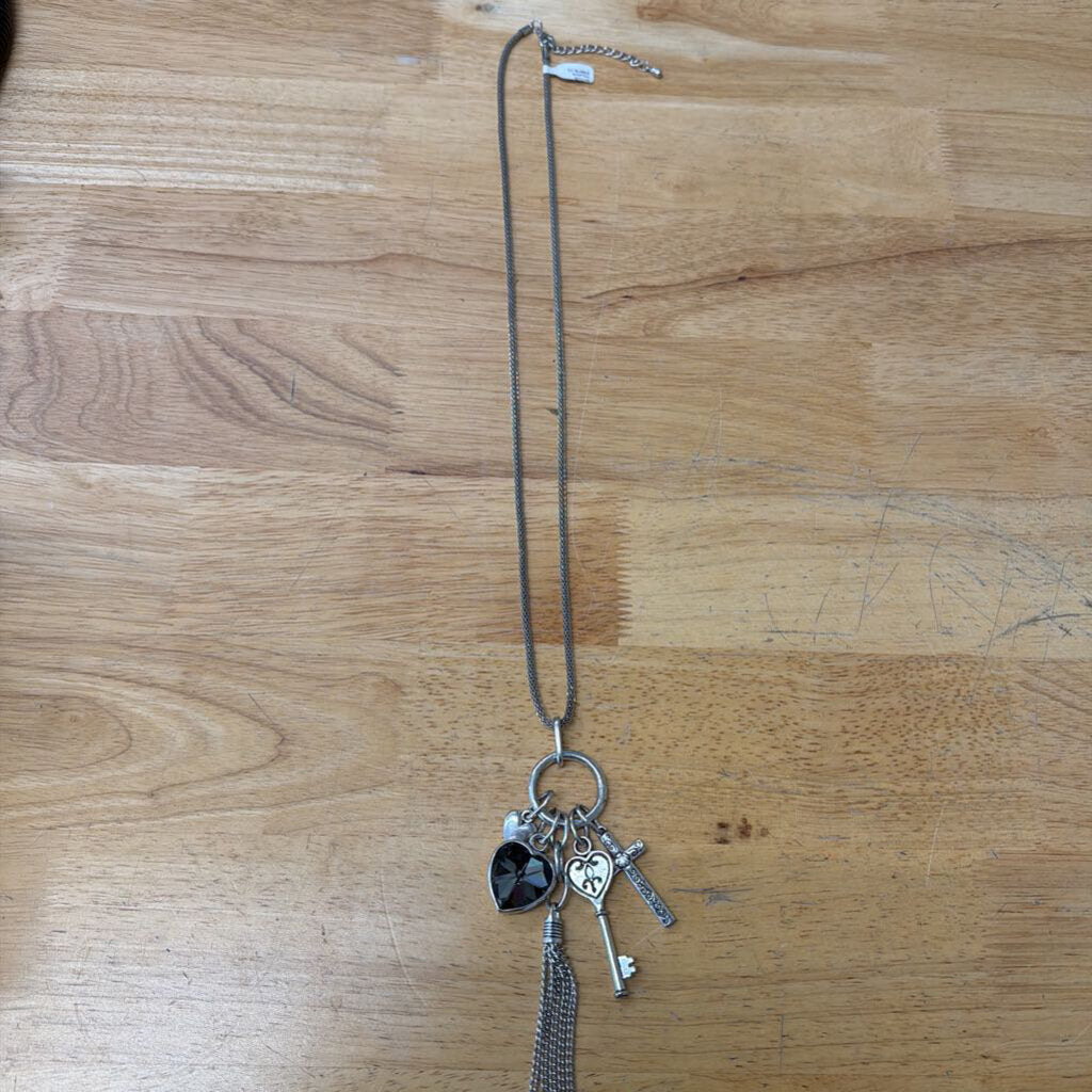 Silver Charm Pendant Long Necklace